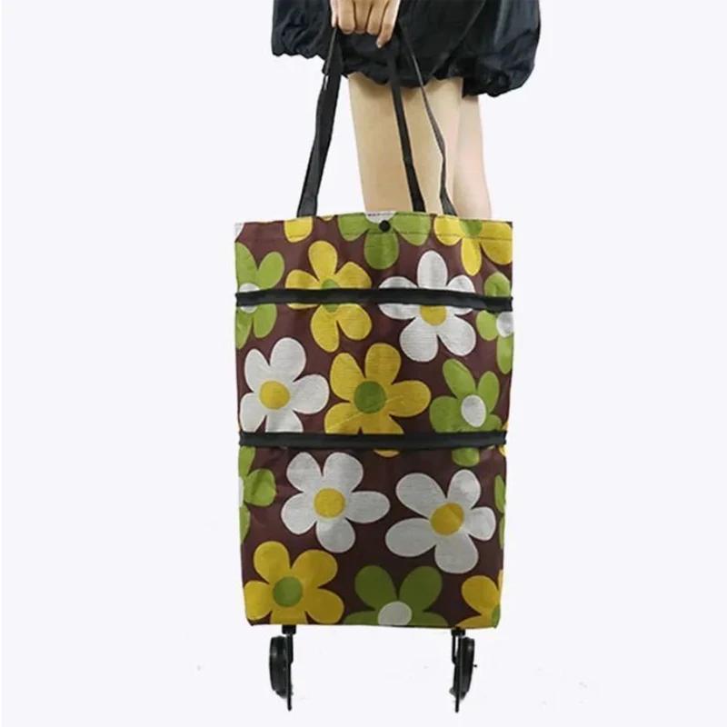 Portable Shopping Cart Folding Wheel Bag, Oxford Cloth, Tug Bag, Hand Pulled Cart, Storage Bag, Tote Bag