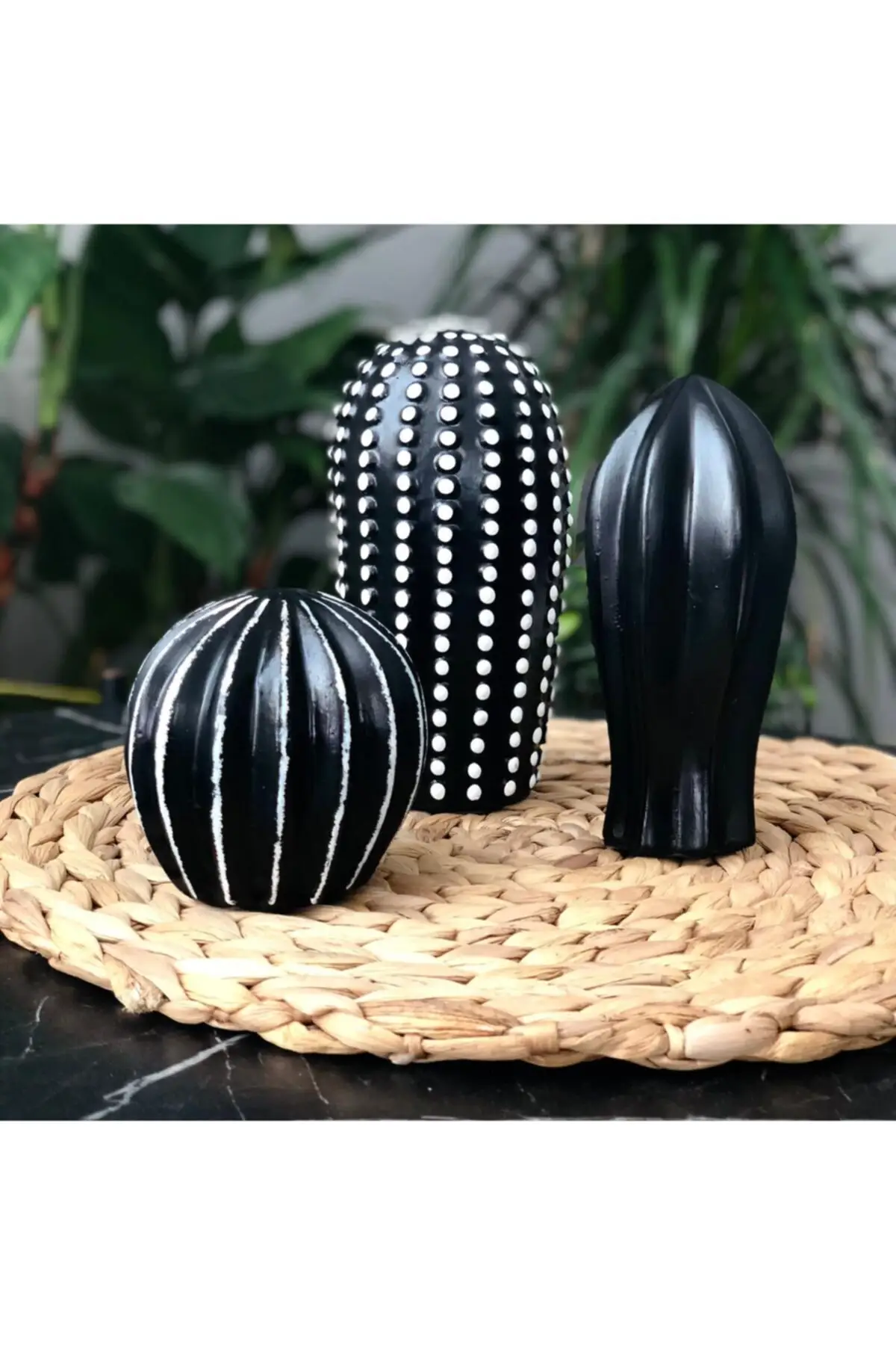 Black and White Detail Decorative 3 Piece Cactus Handmade Ornament Stylish Appearance Design Decor Product Stone and Marble room decor kawaii room decor home  kawaii accessories desk cute room decor mushroom