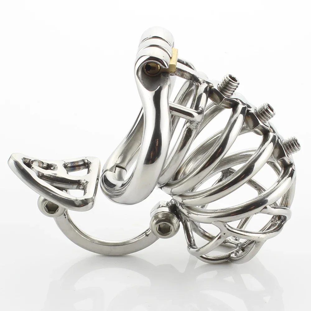 Male Chastity Device Unique Design Penis Ring Stainless Steel Cock Cage With Arc-Shaped Scrotum Massage Stimulate Sex Toys Men