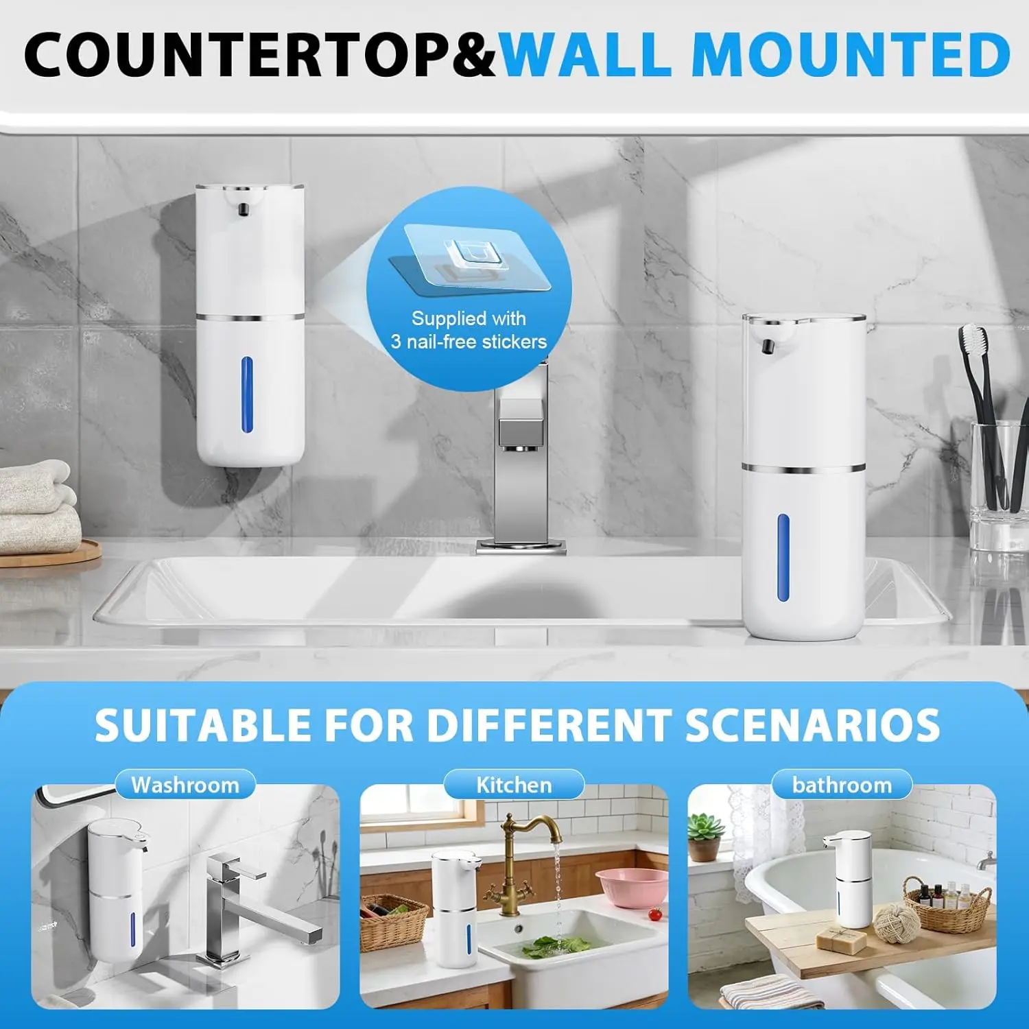 New 380ml Capacity Low Noise Light Display 4-Levels Adjustable Foam/Liquid Modes Electric Automatic Smart Sense Soap Dispenser view 6