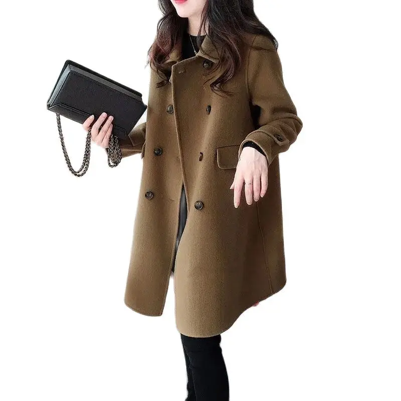 

Double-sided Woolen Temperament Coat Women's Mid-length New High-end Xiaoxiang Double-breasted Double-sided Woolen Pocket Coat