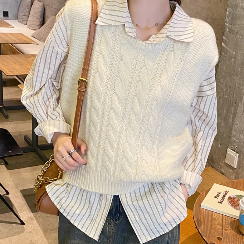 Sweater Vest Women Loose Sleeveless Waistcoat Solid O-Neck Knitted Lady Vest Korean Style Autumn Winter Woman Pullovers 2024 New