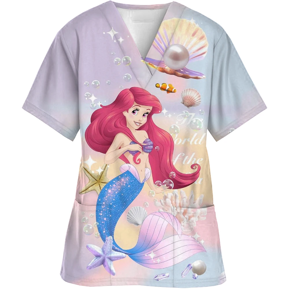 Fashion Disney Princess Print Hospital Uniform Nurse Beauty Dental Salon Work Clothes Customized Medical Matte Jogging Girl