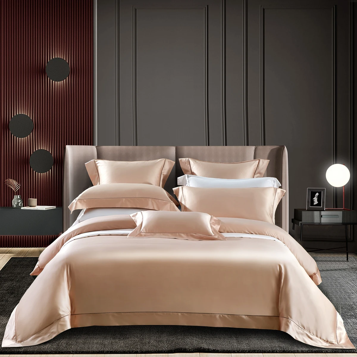 100% Egyptian Cotton Sheet Pillowcase Set,6 Colors Two Plied Yarn 1000TC 4/7Pcs Duvet Cover Set,Nordic Style