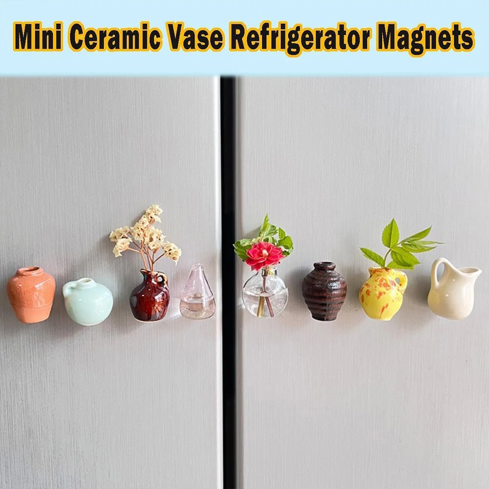 5-8PCS Keramik Vase Kühlschrank Magnet Mini Blume Anordnung Nordic Persönlichkeit Hause Foto Nachricht Bord Aufkleber Wohnkultur