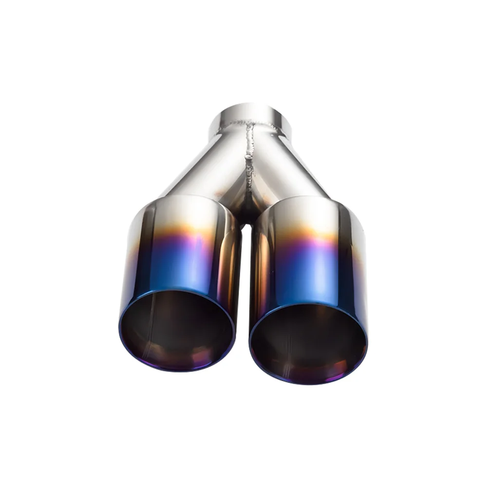 1PCS Double Wall 2/2.5/3 Inch Exhaust Pipe Tip Dual Muffler Tail Pipe for Universal Car silver blue