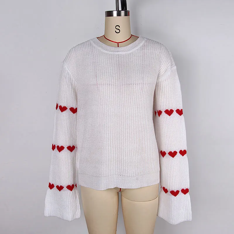 2025 Otoño e Invierno suéter mujer Base suelta manga larga codo a rayas cabeza de amor cuello redondo suéter de punto fábrica