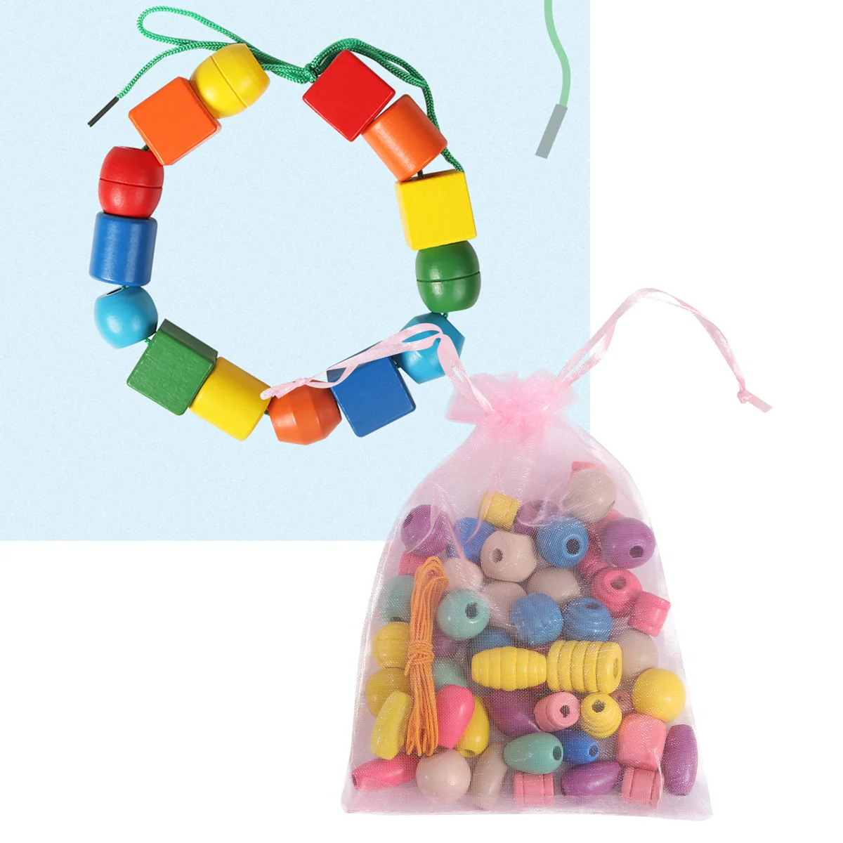 1 حزمة متنوعة من الخرز الخشبي الملون لتقوم بها بنفسك سلسلة الخرز للتعلم الصديق للعبة تعليمية للتطوير الفكري
