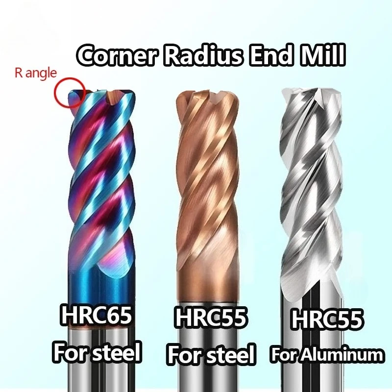 

4 Flutes Corner Radius End Mill HRC65 Carbide CNC Cutter R0.5 R1 R2 for Metal Machining