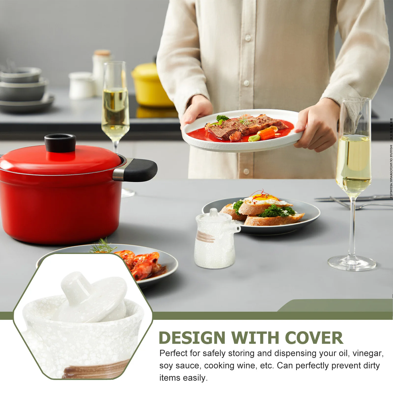 

Ceramic Vinegar Pot Small Vinegar Bottle Japanese Style Condiment Jar Easy Clean Design Home Restaurant Use