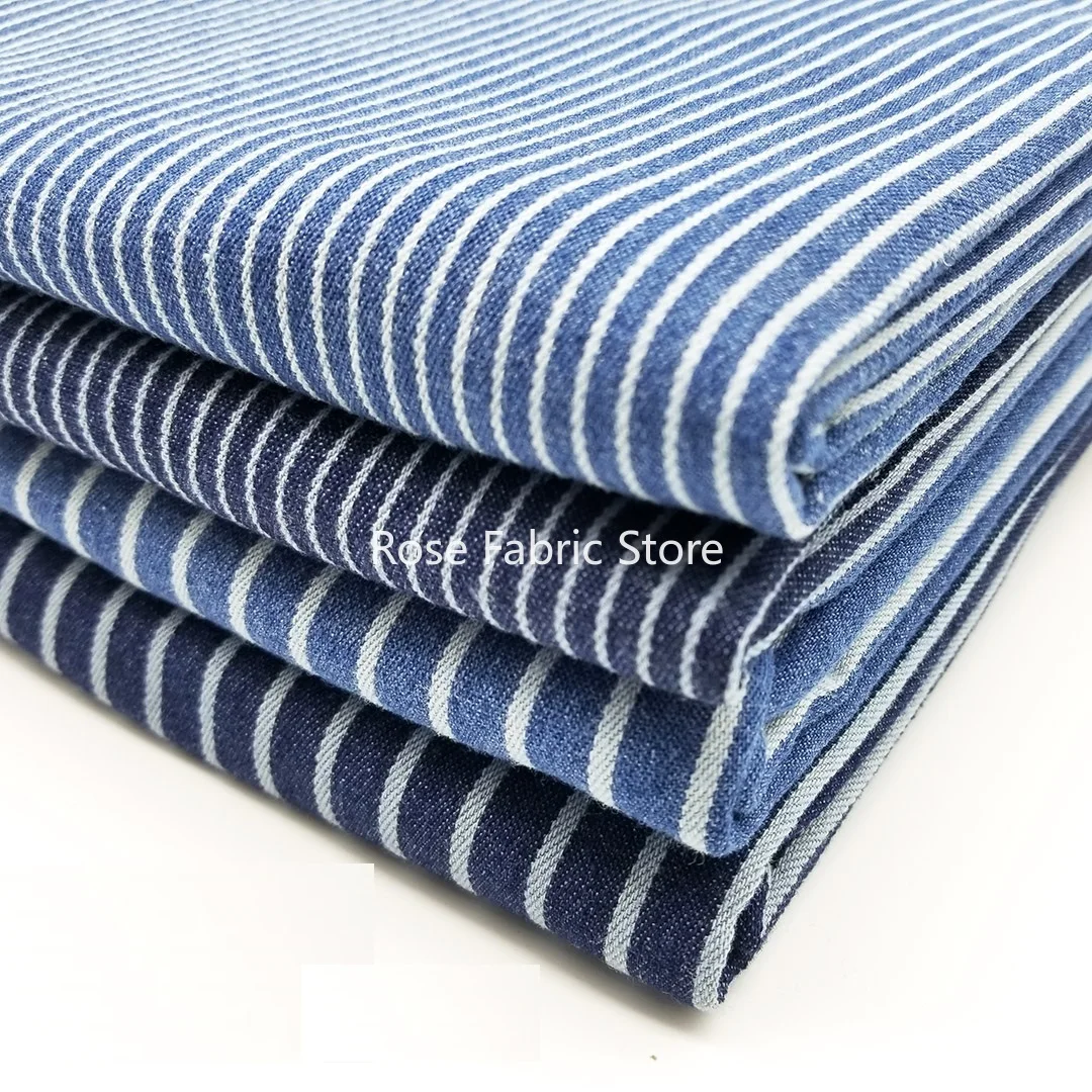 

1 meter Striped Cotton Jeans Fabric After Washed Denim Handcrafts Clothing Sewing Materials Pant Dress Doll Toy Telas