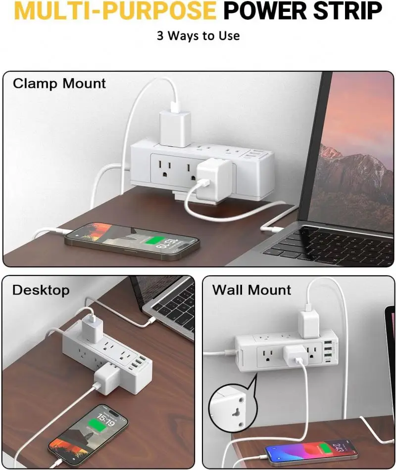 

Desk Clamp Power Strip Gniazdo Desk Outlet 1700 Joules with 9 Outlets and 4 USB Removable Clamp Power Strip Plug Socket