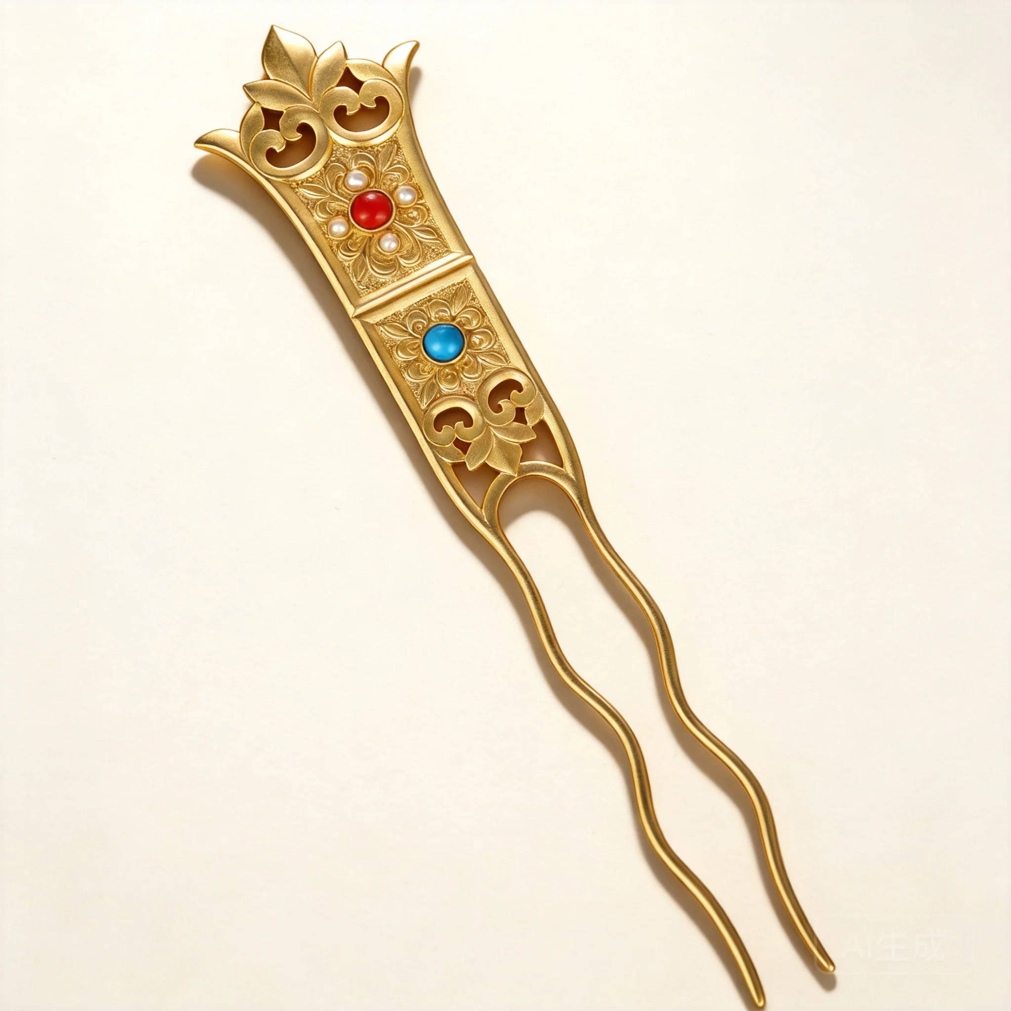 traditional-chinese-auspicious-gold-plated-double-prong-u-shape-hair-stick-tang-dynasty-style-hanfu-accessory-carved-flower-inla