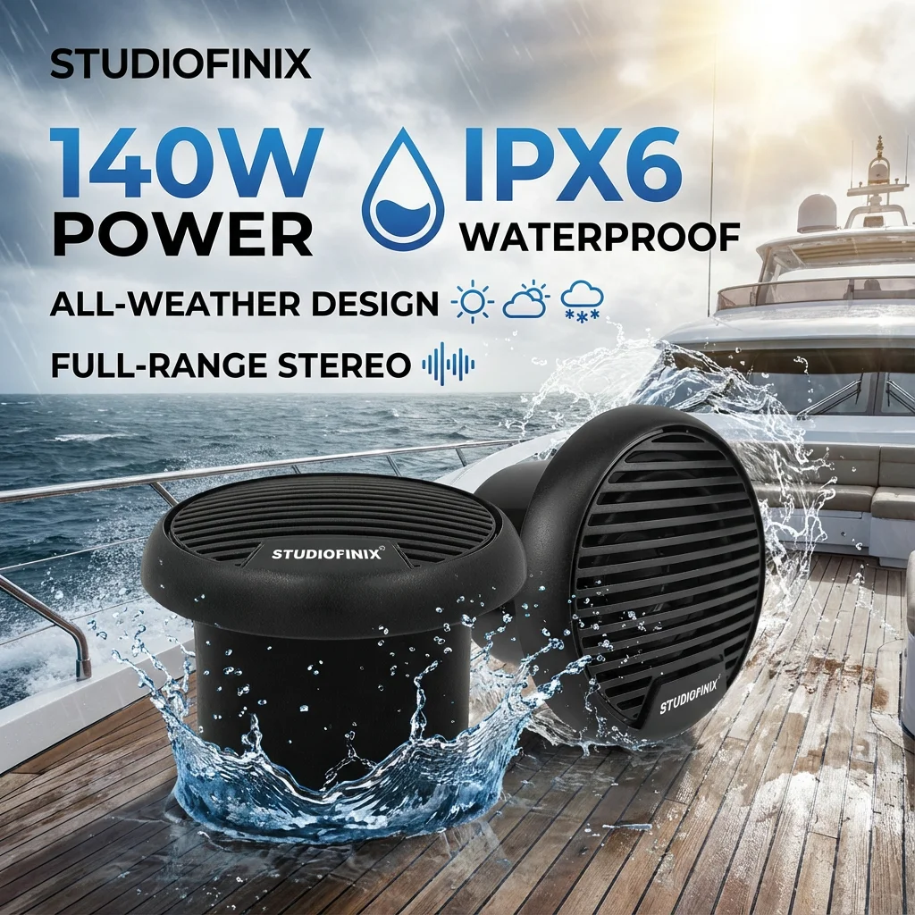 STUDIOFINIX 3 Inch Water-Proof Marine Speakers Weather-Resistant Stereo Audio Full-Range 140W MAX For Motorcycle UTV ATV Car
