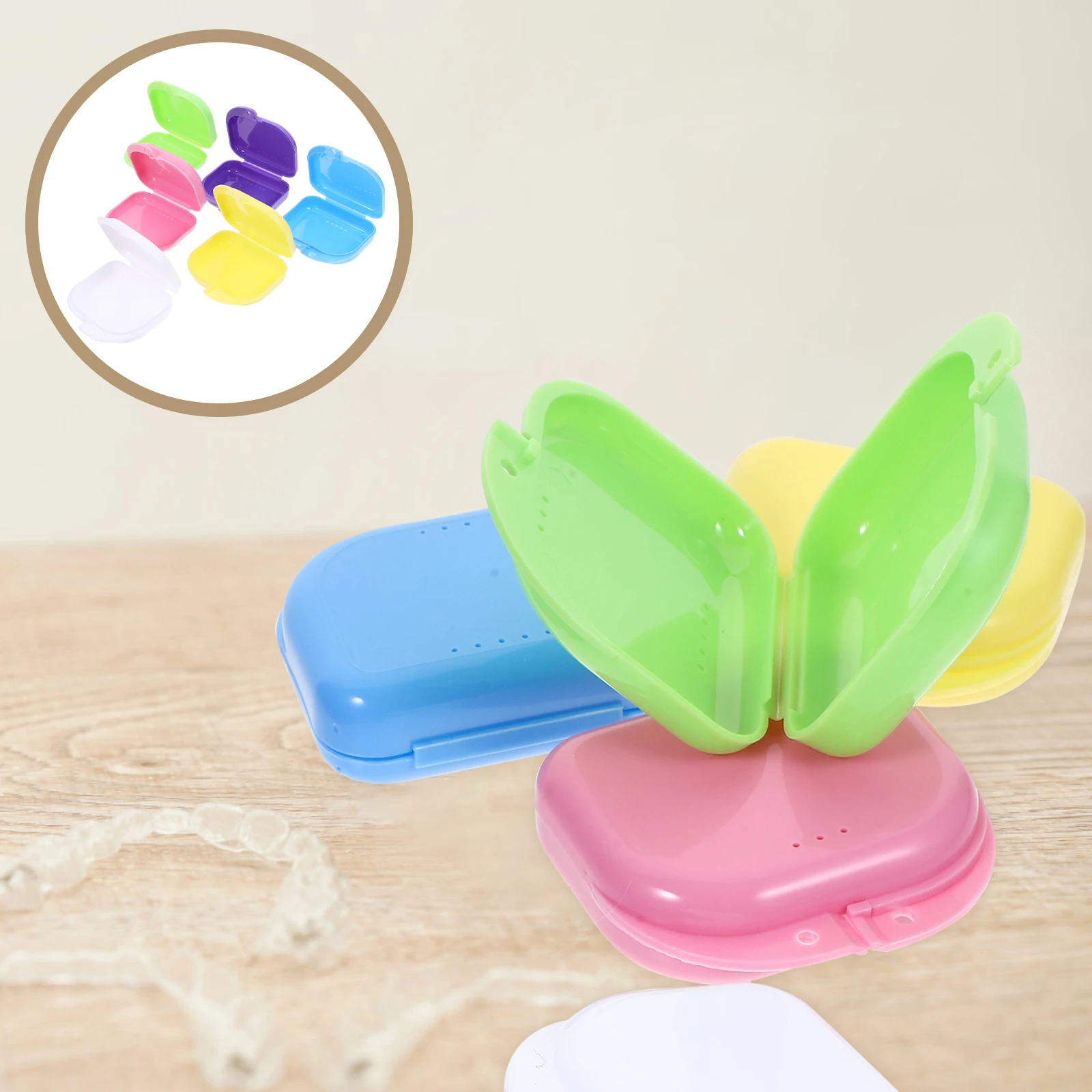 

6Pcs Denture Storage Case Retainer Box Clean Oral Appliance Holder Vent Holes Design Secure Snap Closure Denture Case