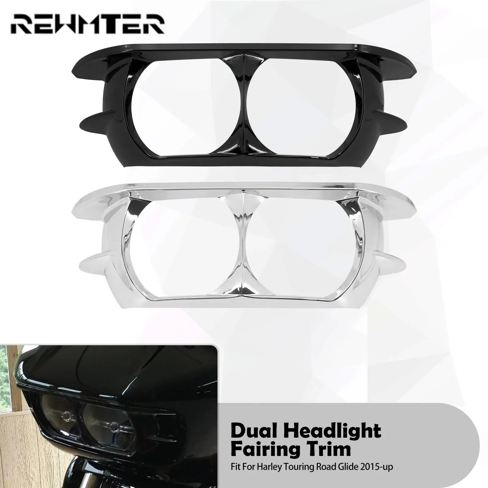 

Motorcycle Dual Headlight Fairing Trim Bezel Headlamp Scowl Cover ABS For Harley Touring CVO Road Glide FLTRX FLTRXSE 2015-2023