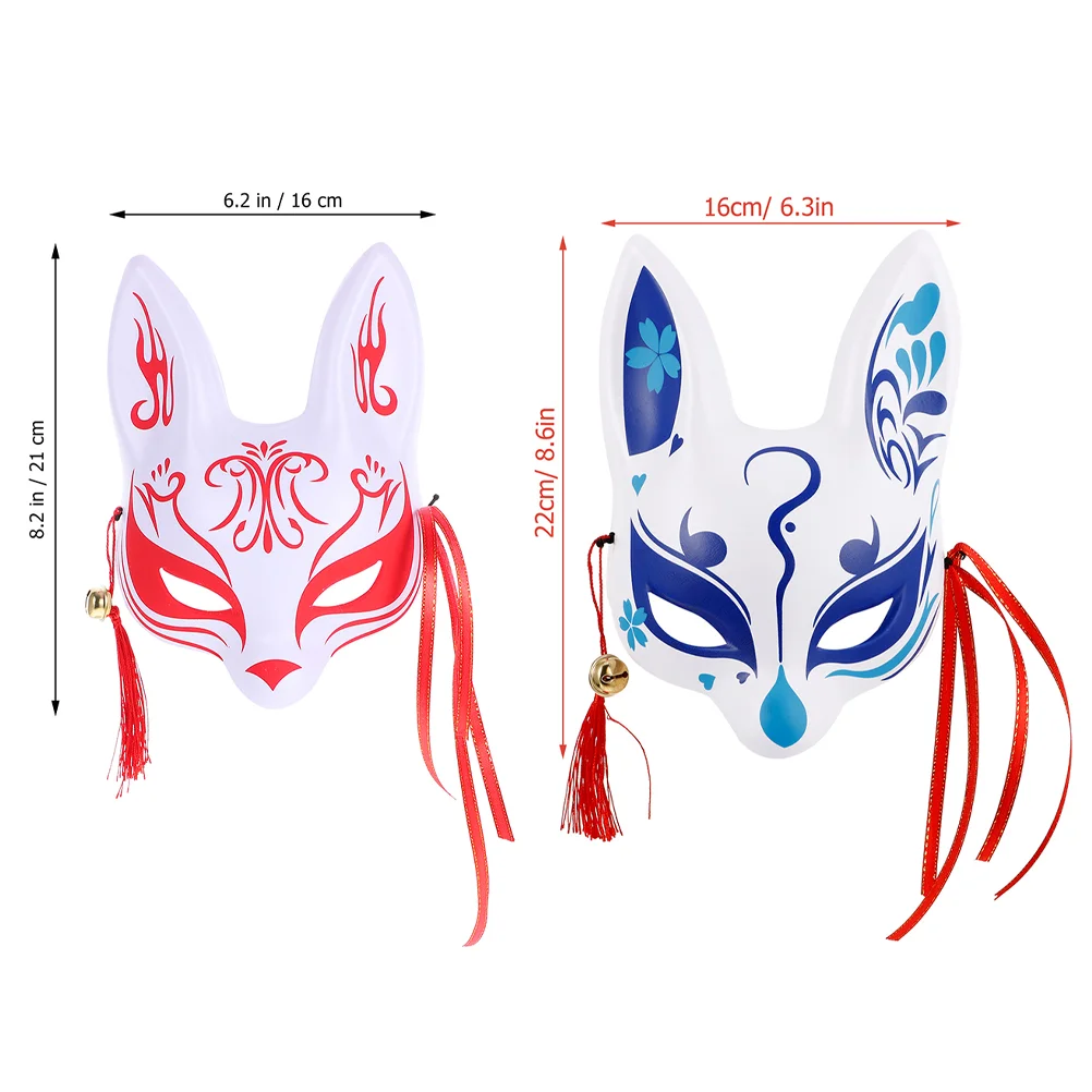 2 pezzi maschera da demone volpe giapponese viso di animale maschere di Halloween per adulti gatto in stile giapponese in plastica bianca in PVC