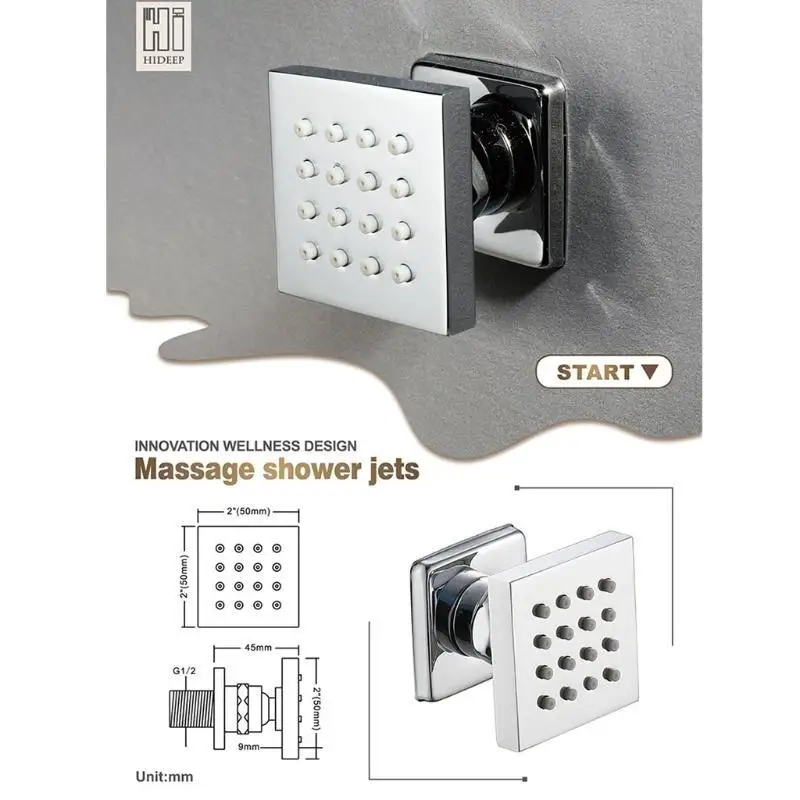 

652F Wall Mount Jets Body Square Shower Body Sprays Massage Nozzle Jet Sprayer