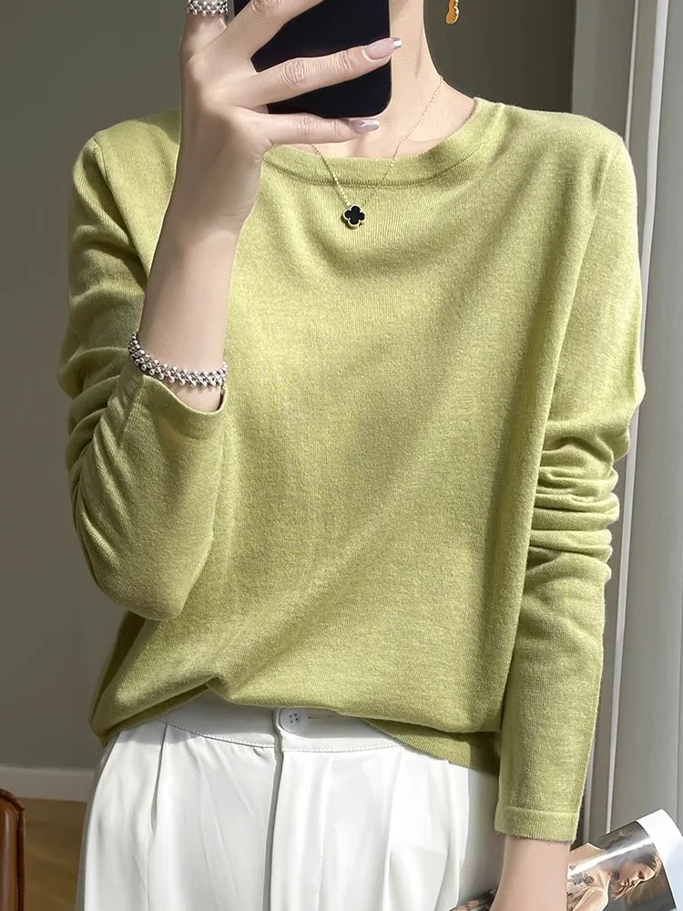 

Осень 2022, новая женская свободная длинная футболка-све, однотонная круглая футболка Ne Base irt, модный топ Snowy eep Commute Sle