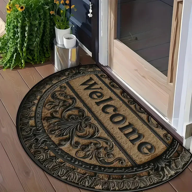 VIKAMA Retro Forest Plant Half circle Floor Mat Autumn Mushroom Anti slip Door Mat Black Bottom Anti dirt Carpet