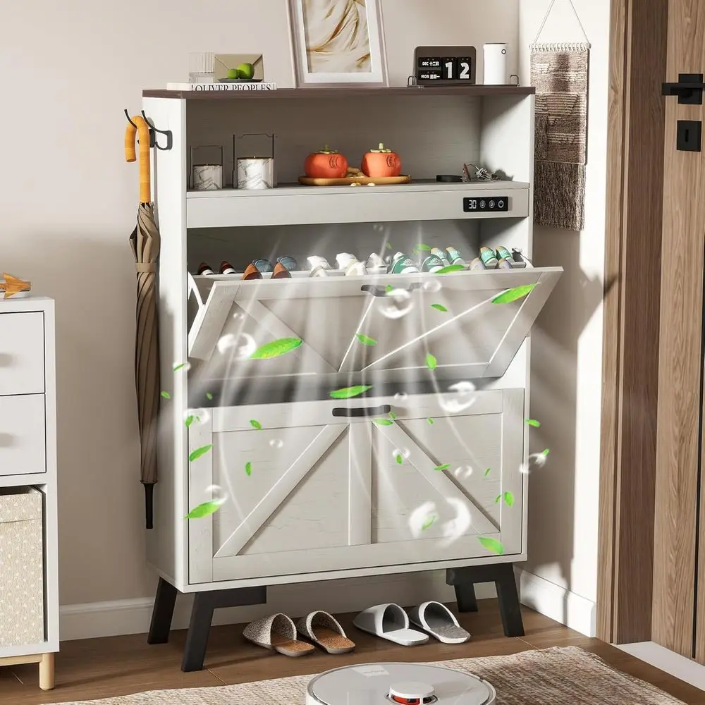 Shoe Storage Cabinet, Deodorizing Shoe Cabinet with Ventilation, 2 lip Ders&Adjustable Shel, Narrow White Tall Cabinet or Entryw