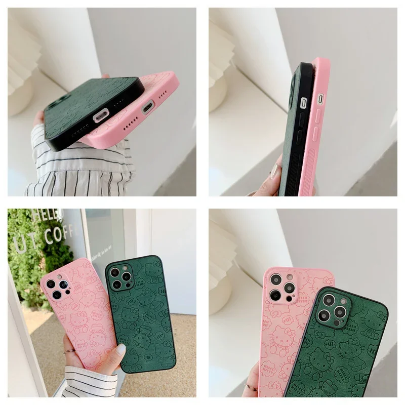 Hello Kitty Cartoon Phone Cases for IPhone 14 13 12 11 Pro Max XR XS MAX 8 X 7 SE 2022 Imitation Leather Kawaii Phone Back Cover