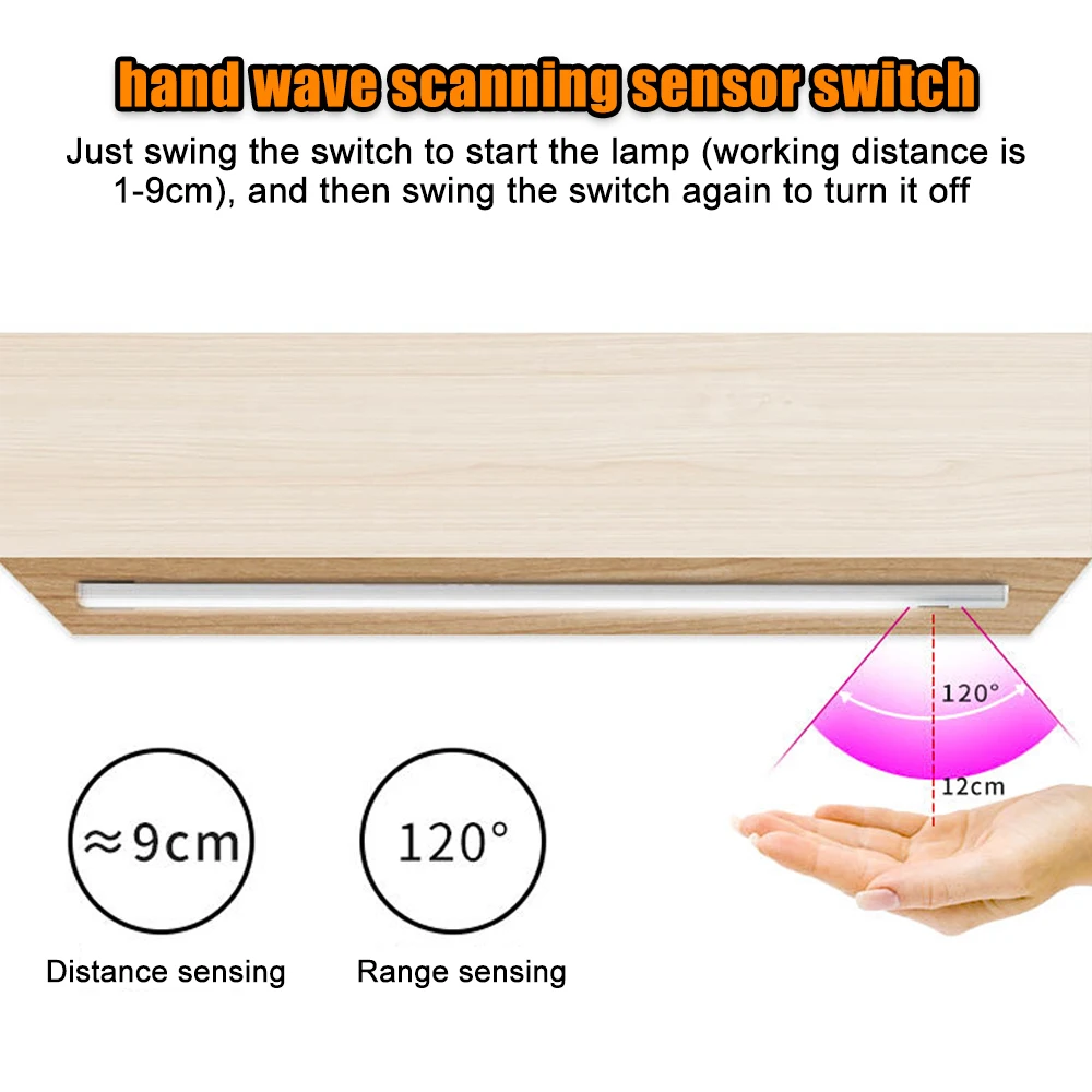 Hand Wave Sensor Switch Under Cabinet Light USB 20/30/40/50CM LED Night Light Motion Sensor Closet Kitchen Wardrobe Lamp