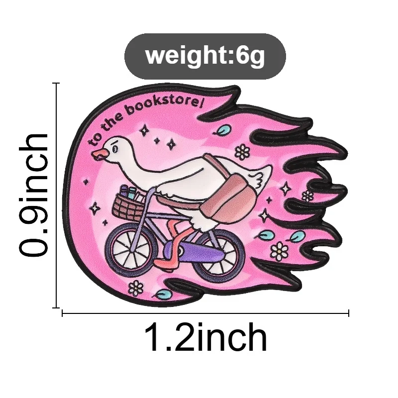 To The Bookstore Badge Funny Goose Riding Bicycle Enamel Pins Cute Cartoon Duck Hobby Brooches Accessories Bag Decor