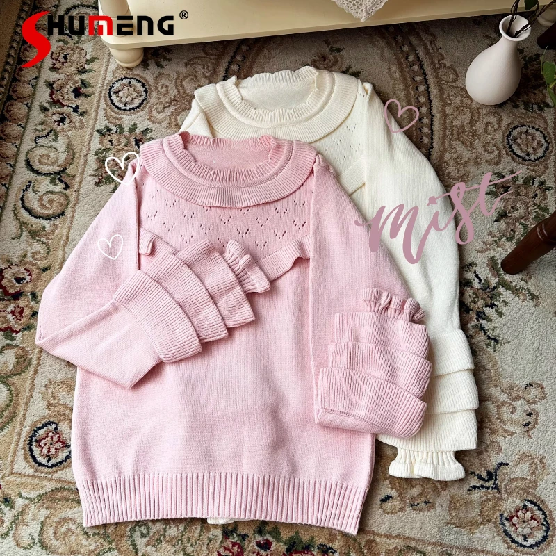 

Autumn and Winter Sweet Lolita Girl's Knitted Pullover Women's Slim Fit Casual Versatile Knit Sweaters Y2k Inside Knitwear Tops