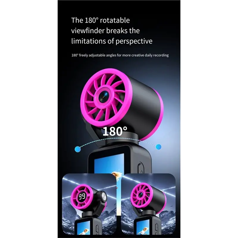 ABJF-2-In-1 1080P Gimbal Camera With Cooling Fan 180° Handheld Pocket Camera Rotatable HD Vlog Action Cam 32G