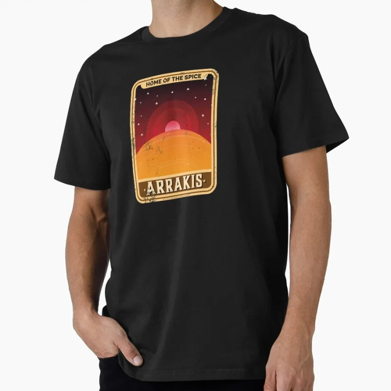 

Retro Dune label Arrakis The Sandworm Vintage Sci fi Gift T shirt for man Large size Tops Spice Planet Graphic Print Clothes