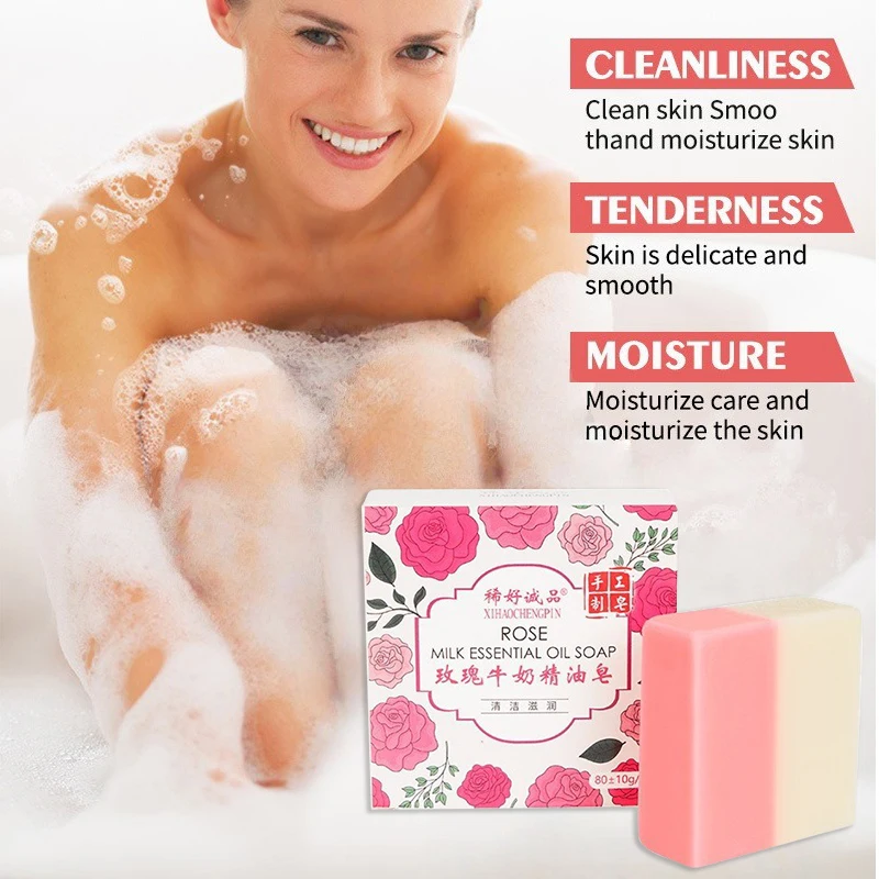 صابون حليب الورد بلونين، زيت طبيعي نباتي، صابون حمام مصنوع يدويًا، تنظيف لطيف، منتج تنظيف البشرة الناعمة