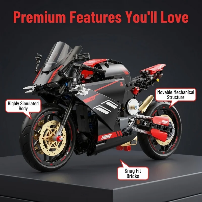 

Mechanical racing motorcycle building blocks, realistic street bike model, boys' educational assembly toy, Christmas/Birthday co