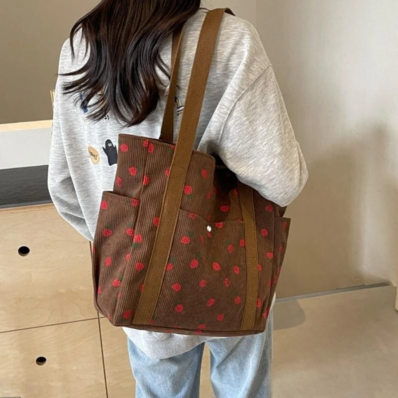 

652F Lovely Strawberry Armpit Bag for Women Girl Large Capacity Commuting Bag Multi-Pockets Shoulder Bag Casual Underarm Bag