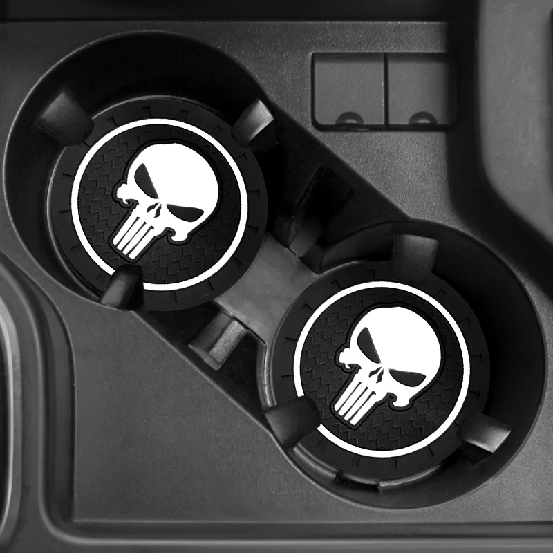 1/2 قطعة بولي كلوريد الفينيل تصفيف السيارة الجمجمة شعار قاعدة أكواب مياه المضادة للانزلاق سيليكون منصات شارة أدوات شعار السيارات الداخلية اكسسوارات #5