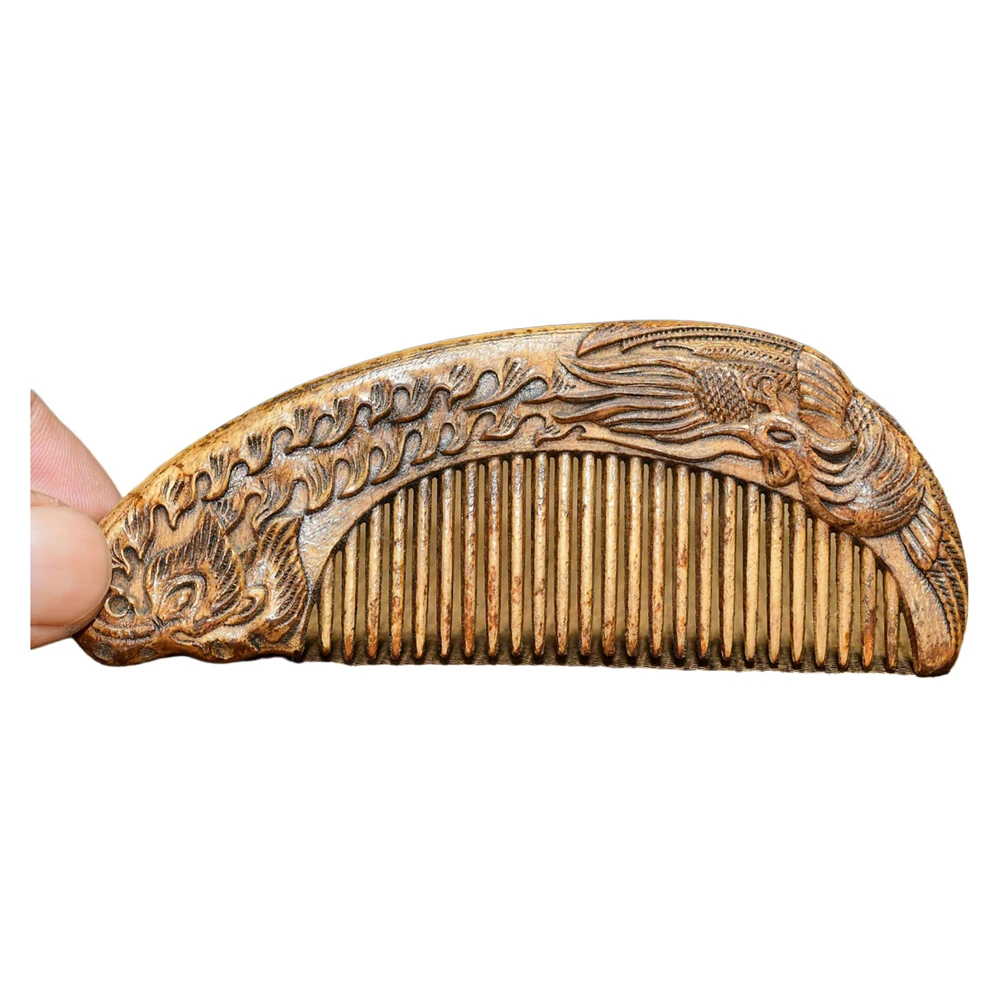 Peigne de phénix sculpté en bois Vintage, décor artisanal, Figurine de noblesse de bon augure, renouvellement de majesté, félicité, paix, Bliss