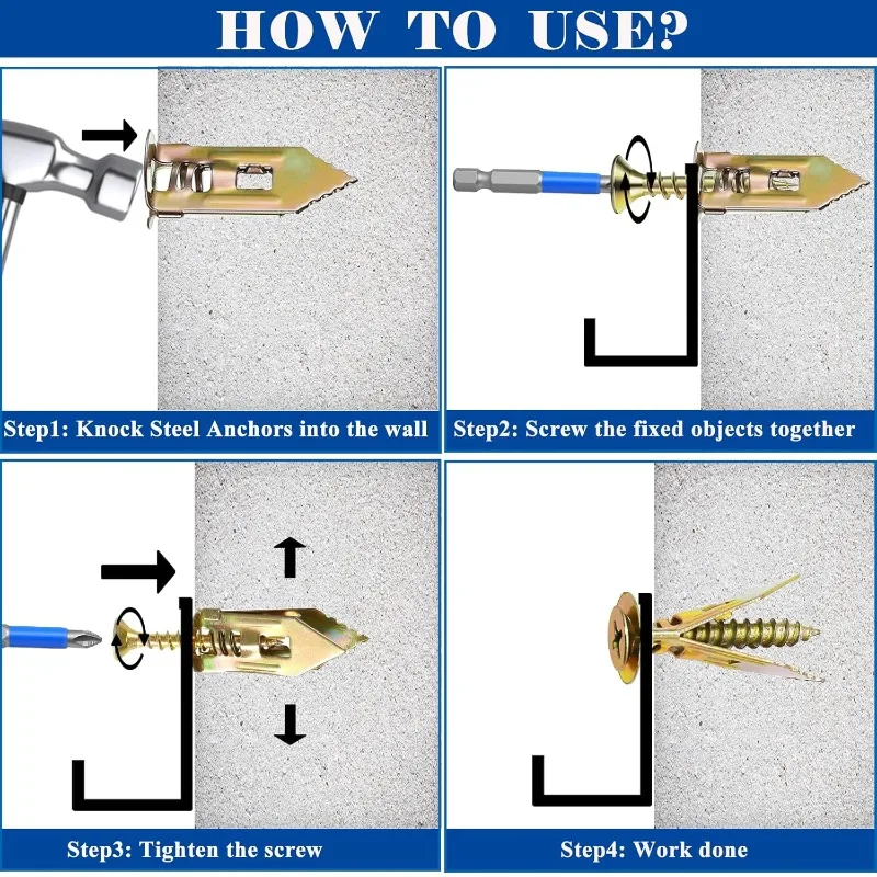 Self Drilling Drywall Anchors With Screws Metal Expansion Bolt Heavy Duty Self Tapping Screws Fixing Tool Furniture Hardware Kit