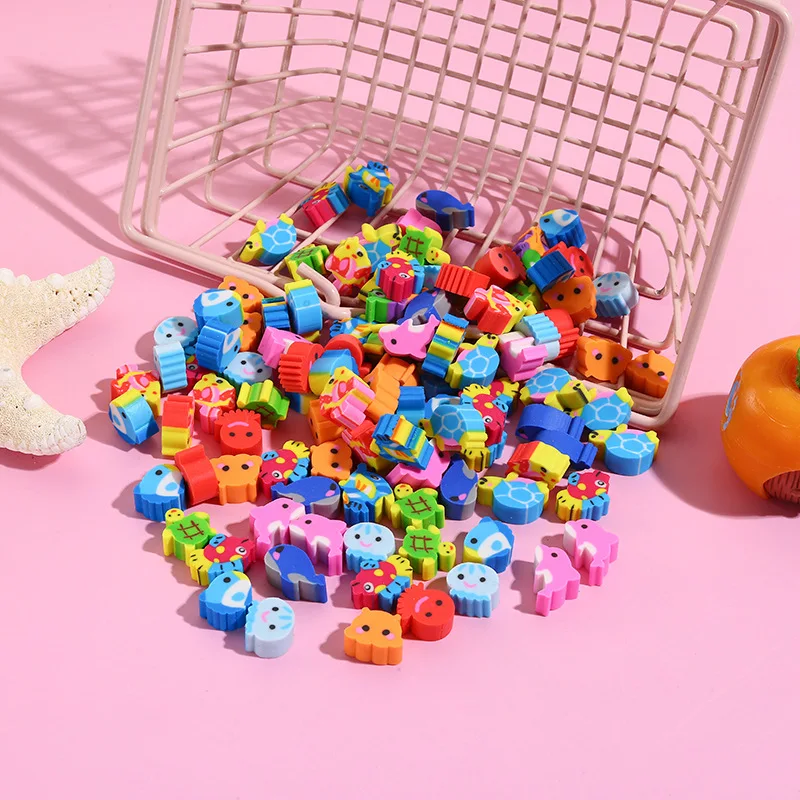 10Pcs/Lot Cute Cartoon Mini Erasers Kawaii Cartoon Space Animal Fish Turtle Rainbow Shaped Stationery for School Students Kids