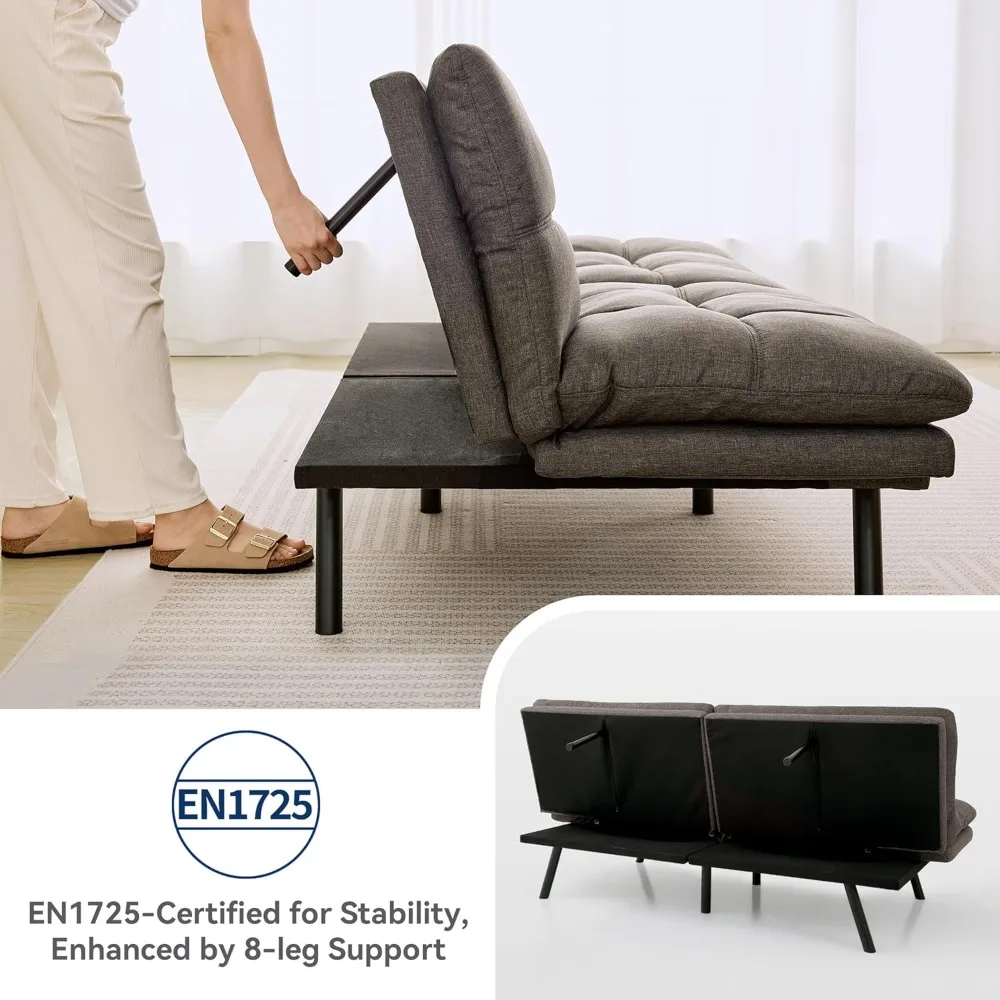 أريكة سرير فوتون، أريكة إسفنجية قابلة للتحويل، أريكة حديثة بمقعدين لغرفة المعيشة الصغيرة المدمجة والمكتب #6