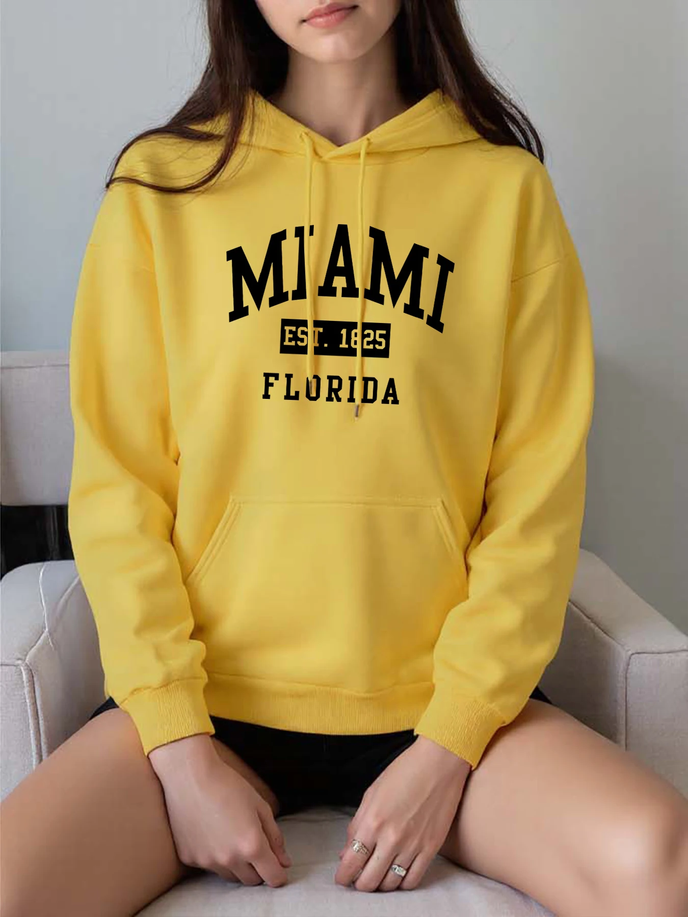 

Miami Est 1895, женская толстовка с буквенным принтом City Art, уличная одежда с карманами, свободная толстовка в стиле Харадзюку, универсальная флисовая женская одежда