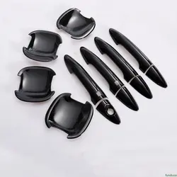 For KIA Rio 3 Rio3 K2 2011-2016 Glossy Black Carbon Fiber Car Door Handle Cover Decor Trim Stickers Styling Accessories