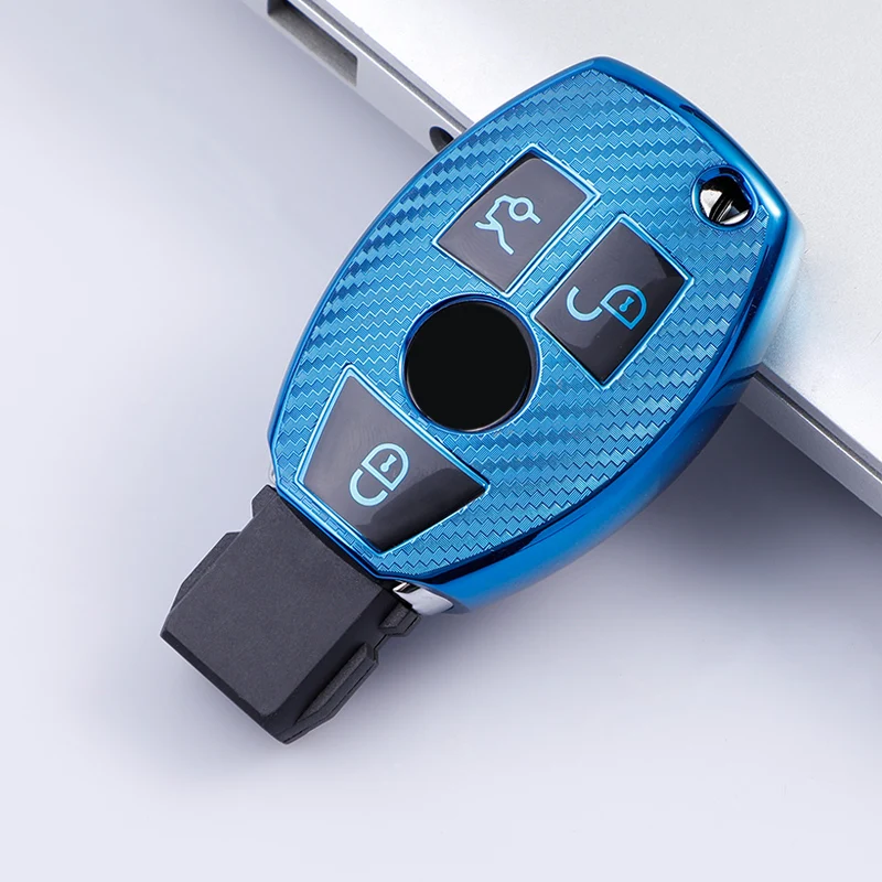 Carbon Fiber TPU Car Smart Key Case Cover for Mercedes Benz W205 W212 X166 W176 W211 W204 W222 W463 CLA GLC GLK Holder