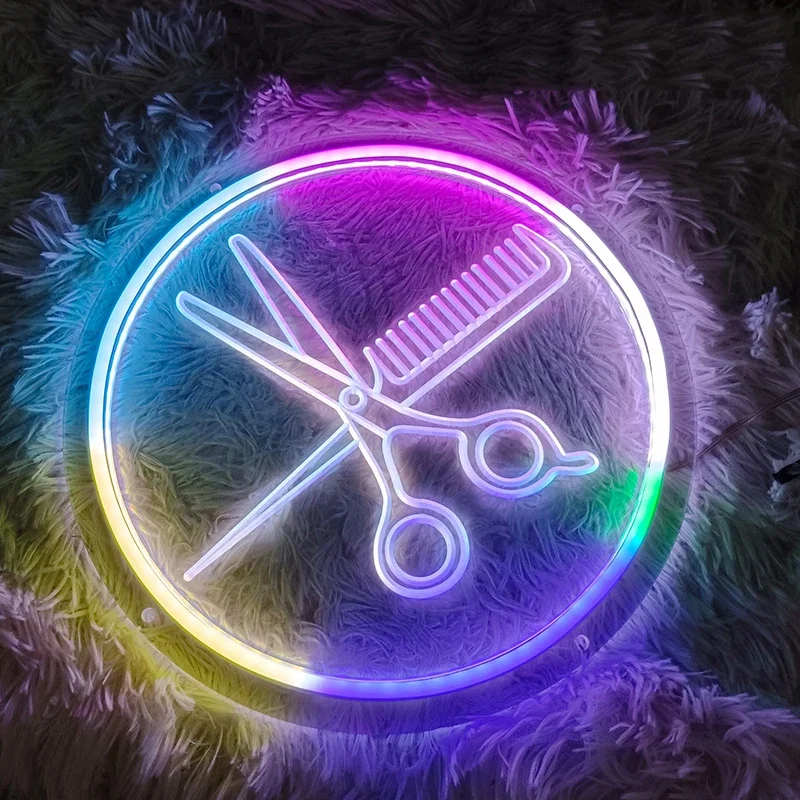 30CM Barber Shop Neon Led Light APP Bluetooth RGBIC Dream Scissors Neon Lamp Wall Hanging Night Lights Room Bar Neon Sign