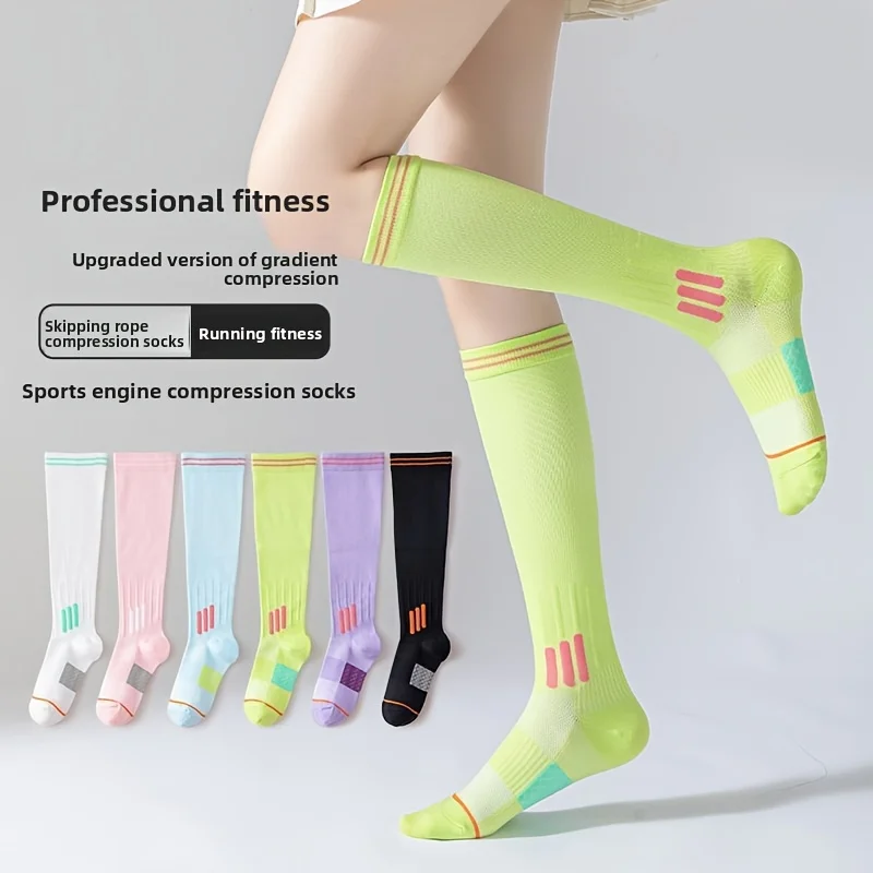 

Women's high tube sports socks, moisture wicking, odor proof, antibacterial, arch support, sports pressure calf socks