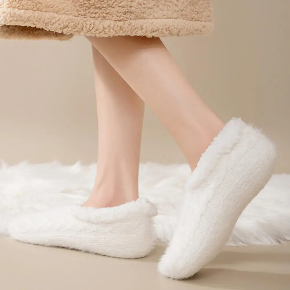 

Thick Solid Winter Socks Cozy Winter Slipper Socks for Women Non-slip Plush Floor Socks with Grippers Thickened for Warmth