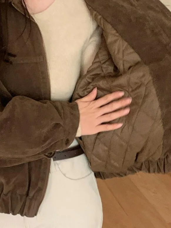 Rétro Hong Kong Sle ort femmes Jaet Thiened chaud coton daim hiver vêtements d'extérieur Chic coréen coupe ample longue Sve