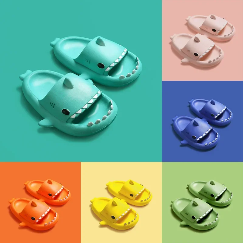 

Children Slippers Kids Sandals Parent-child Aldult Women Men Shoes Cartoon Shark Summer Boys Girls Baby Soft Sole Anti-Slip