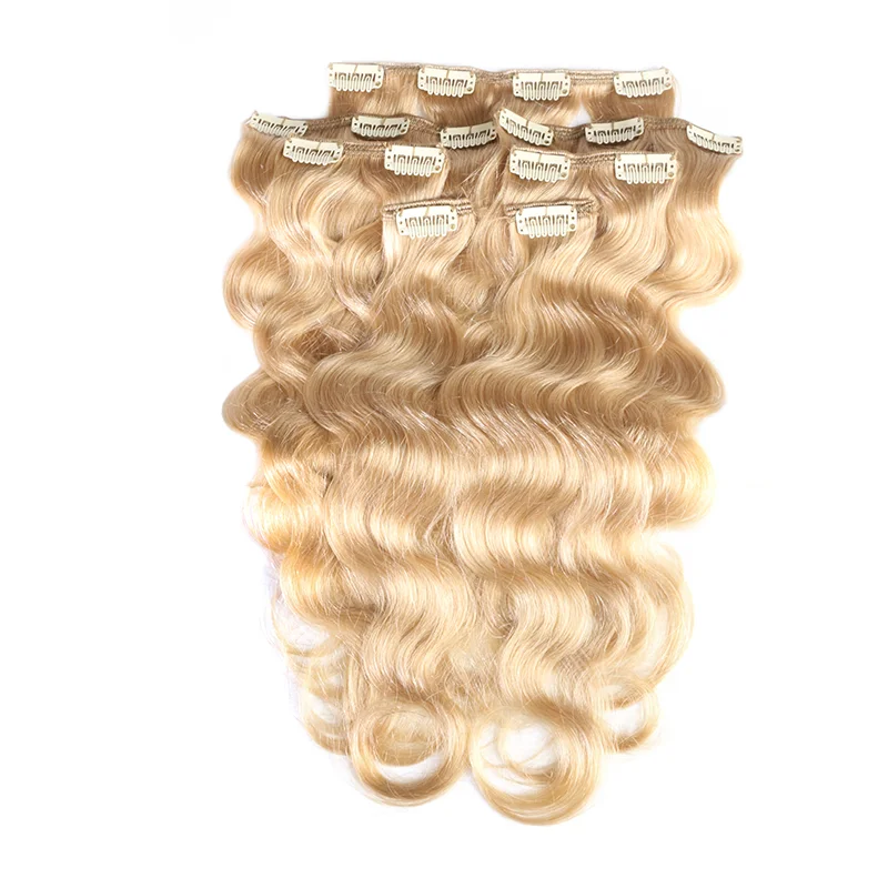 Body Wave Full Head Clip In Human Brazilian Hair Extension Machine Made 100% Remy Hair Hairpins Natural Pure Color 12-26inches