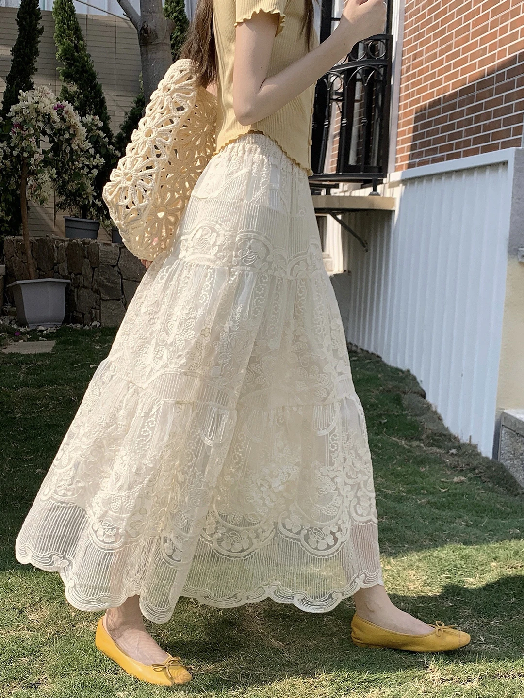 

Emily Clud Recommended Lace Embroidery High Waist Midi Skirt Slimming A-Line f Skirt for Pear aped Women Spring Summer