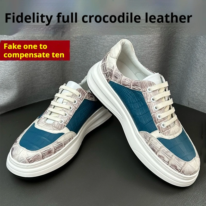 Men's New High-end White Fashionable Casual Board Shoes Soft Soled Comfortable Sports Shoes Men Crocodile Casual Shoes  Leather